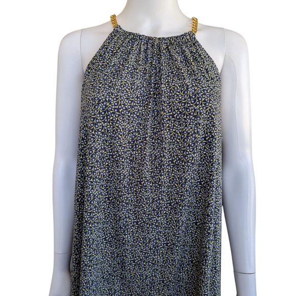 MICHAEL Michael Kors Halter Gold Chain Link Straps Navy & Yellow Dress - Picture 9 of 10